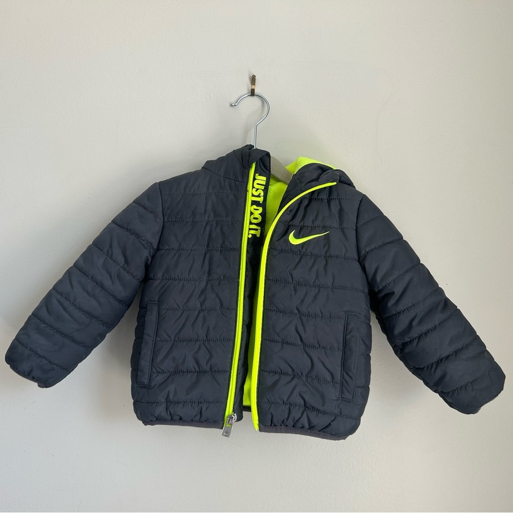 Nike Kids Puffer Jacket - Gray with Neon Accents